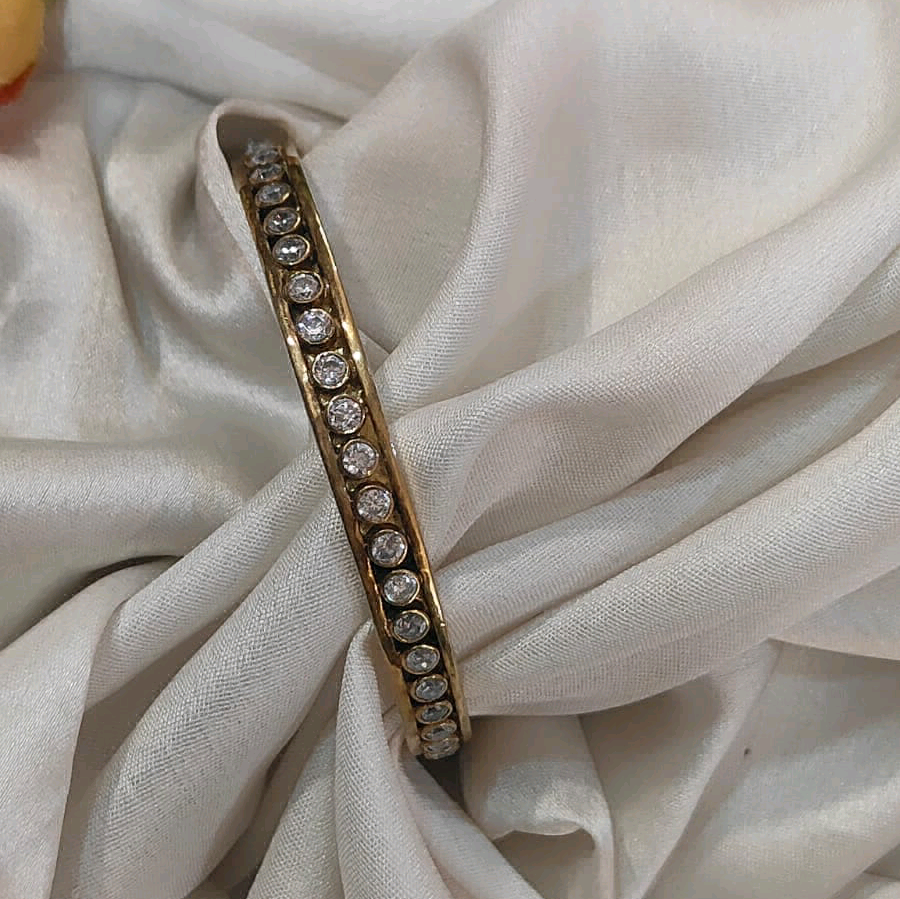 Cut Stone Gold Finish Silver Bangle